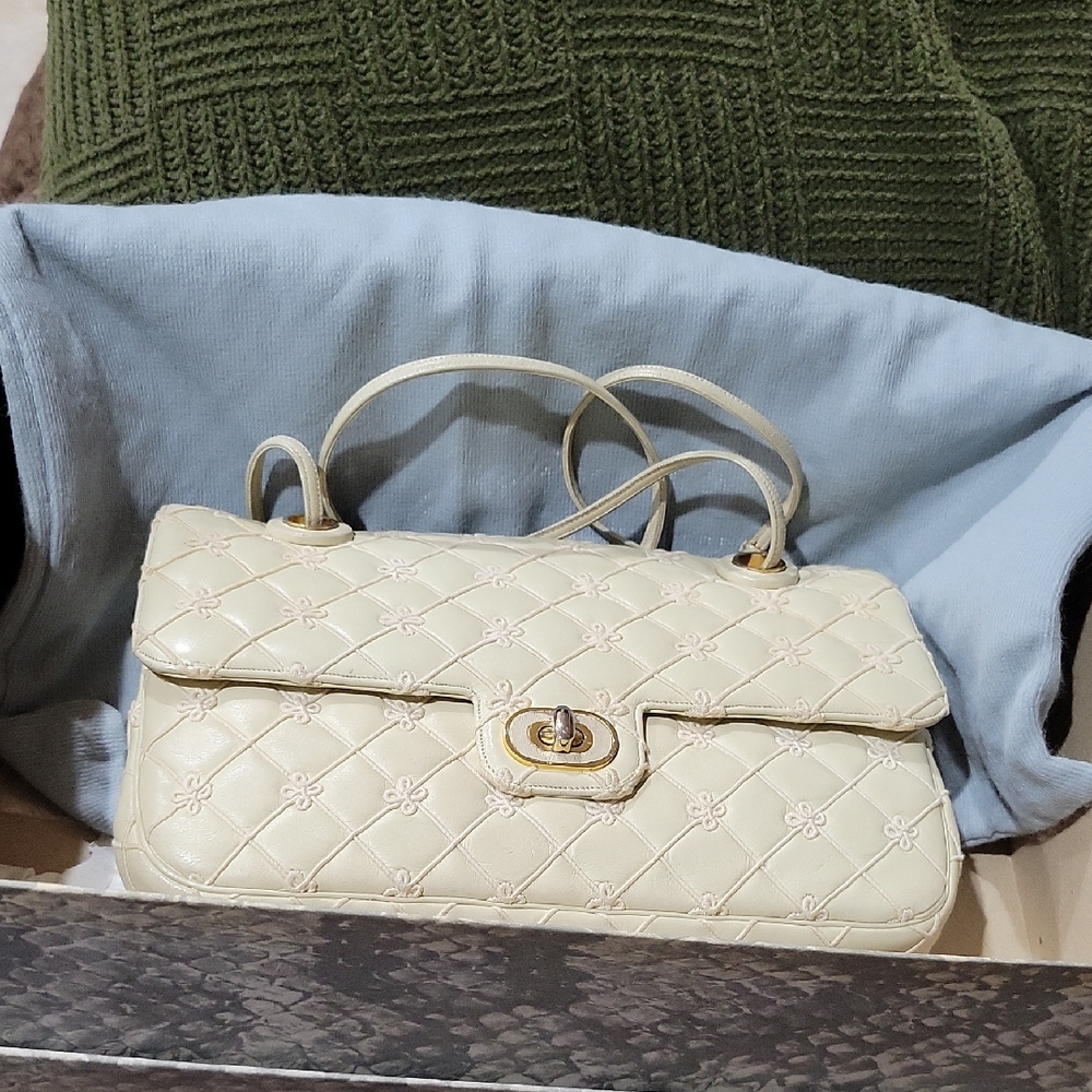 Vintage Judith Leiber Cream Quilted Shoulder Bag with Structured Design
